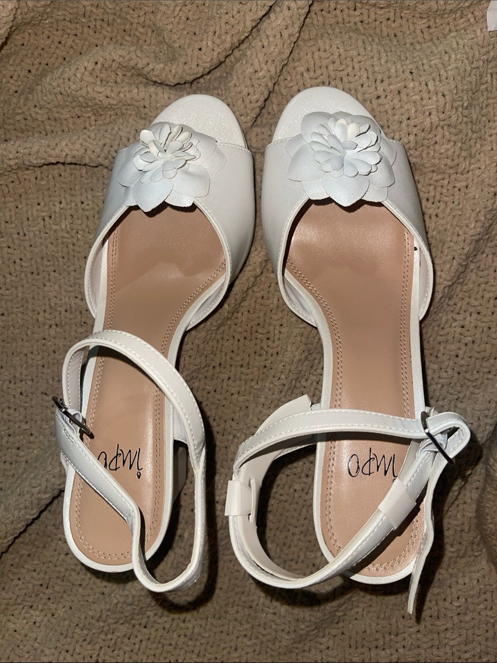 White Floral Open-Toe Ankle Strap Sandals